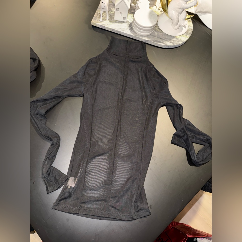 Joah Brown Black Sheer Long Sleeve Top